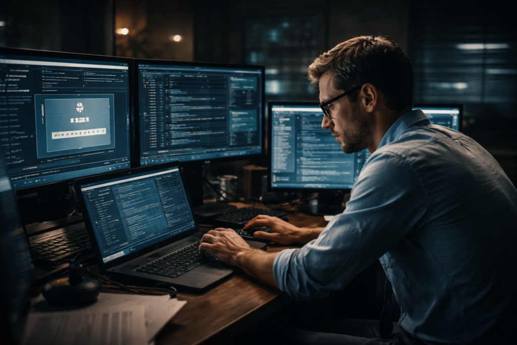 Empleado con control total de sistemas empresariales